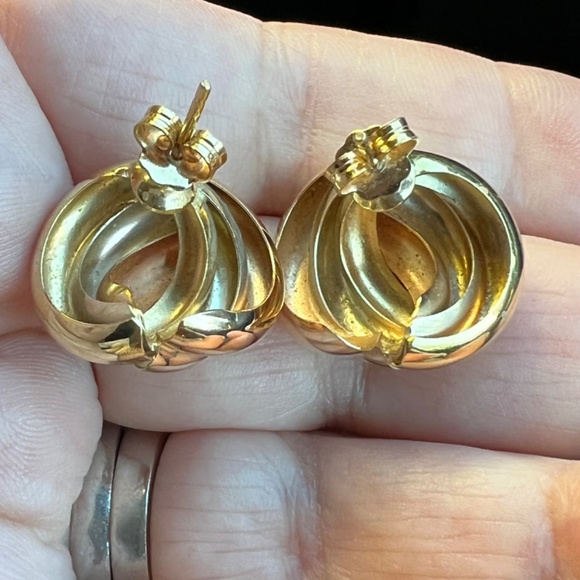 VINTAGE 18K YELLOW GOLD LARGE LOVE KNOT EARRINGS MADE IN ITALY STATEMENT SHOWY - Picture 5 of 16